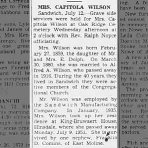Obituary for CAPITOLA WILSON