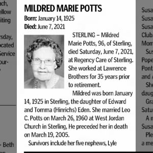 Obituary for MILDRED MARIE POTTS